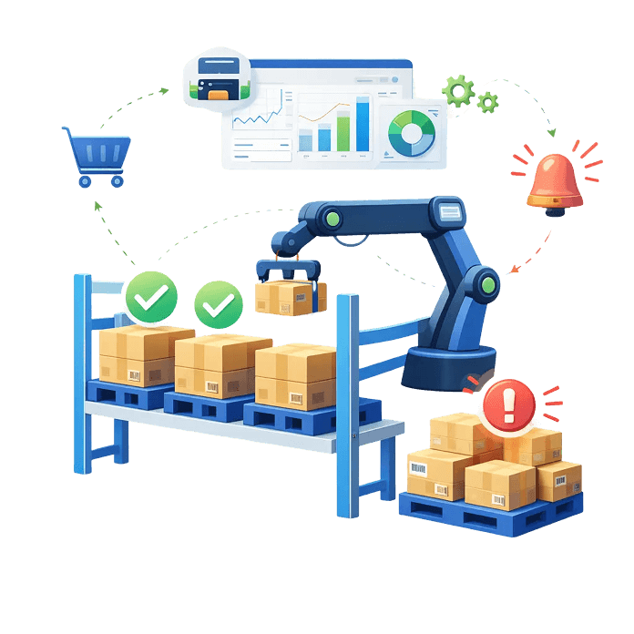 Automate restocking rules and receive alerts for underperforming SKUs.